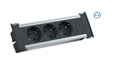 Bachmann KAPSA S Einbausteckdosenleiste, 3×UTE, Eingang CEE 7/7, 2 m – Schwarz