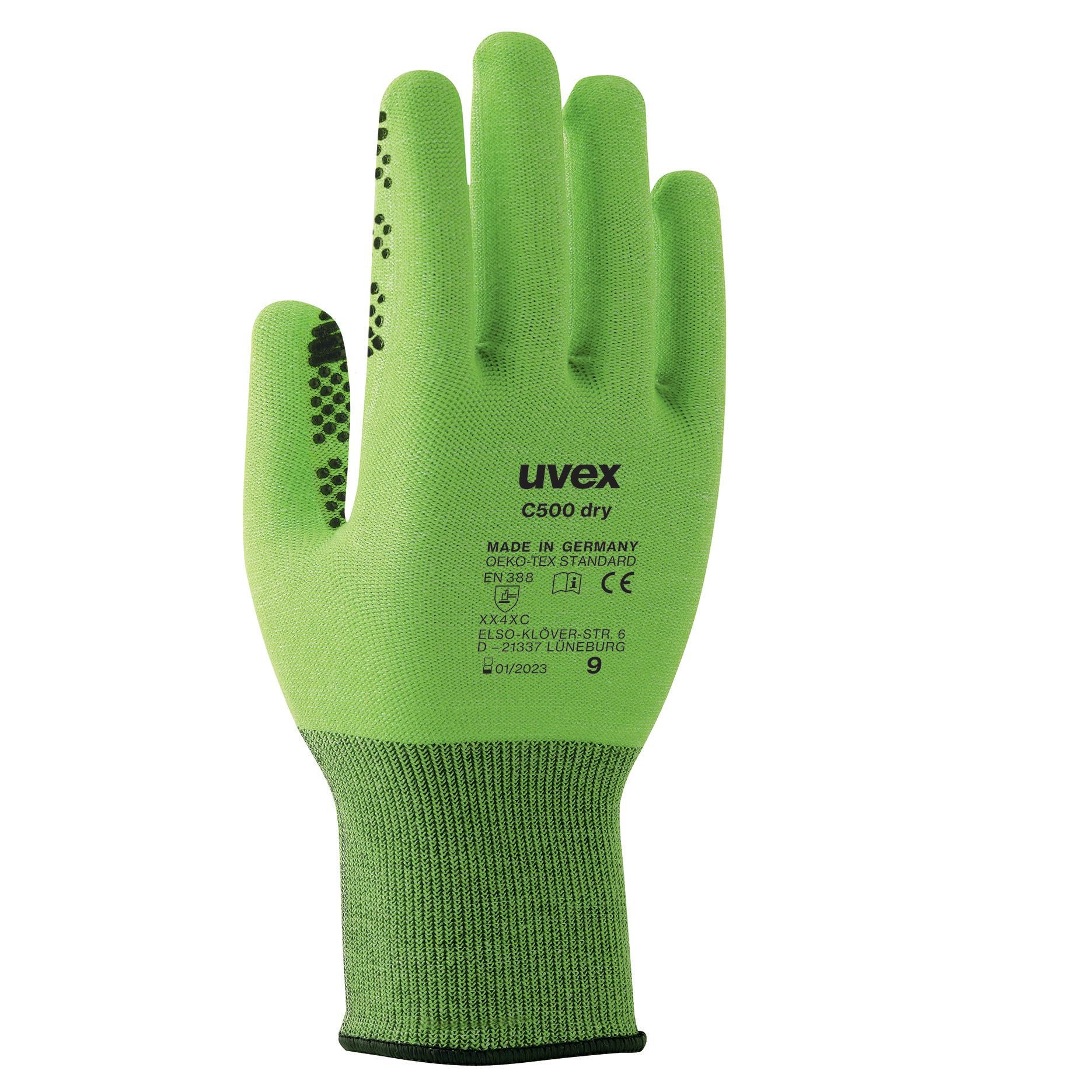 Uvex Schnittschutzhandschuhe C500 dry – Grösse 11 – HPPE, Viskose, Polyamid, Fiberglas, Grün/Anthrazit