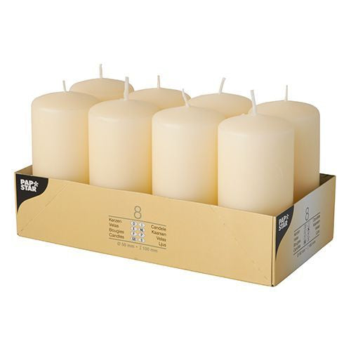 Papstar Stumpenkerze – Ø 5 × 10 cm – Paraffin, creme, 8-teilig