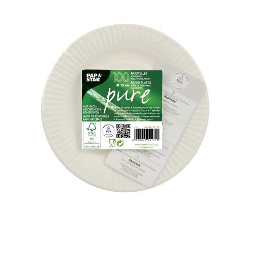 Papstar Teller, Papier/Karton, rund – Ø 15 cm, weiss – FSC – 100 Stk.