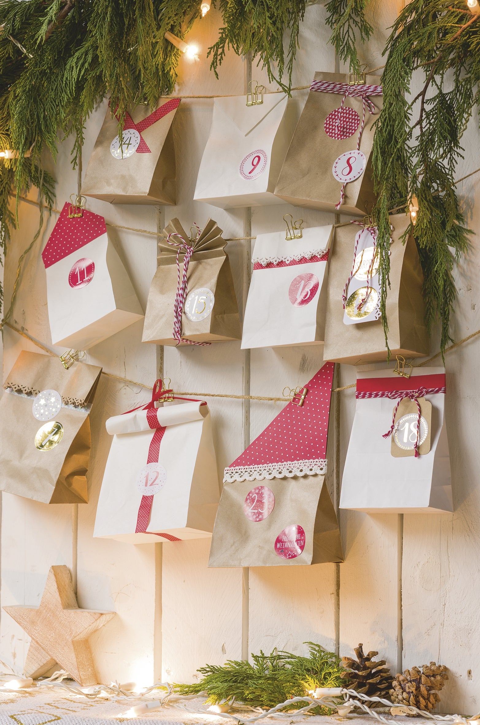 KNORR prandell Adventskalender-Geschenktüten-Set – 10 × 5,5 × 17,5 cm, Papier, Natur, 203089311, 25 Stück