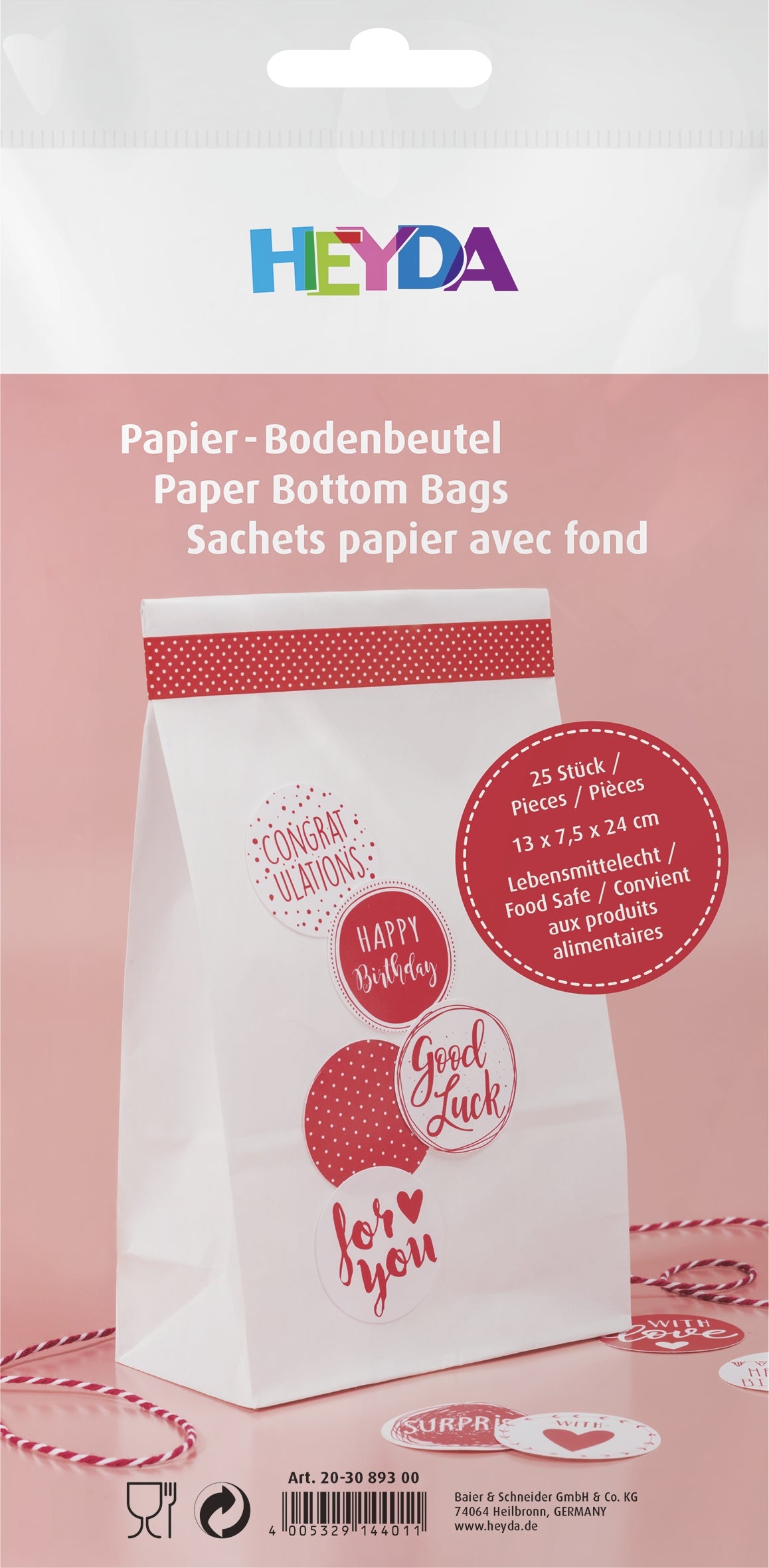KNORR prandell Adventskalender-Geschenktüten-Set – 12 × 6 × 21 cm, Papier, Weiss, 25 Stück