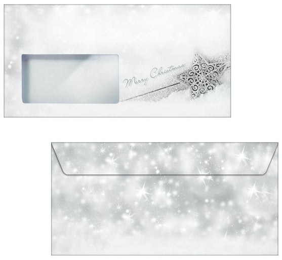 Sigel Weihnachts-Couvert C5/6 Brilliant Star, grau, nassklebend, 90 g/m² – 50 Stk.