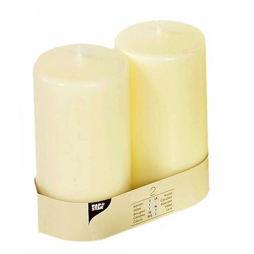 Papstar Stumpenkerze – Ø 8 × 15 cm – Paraffin, Elfenbein – 2-teilig