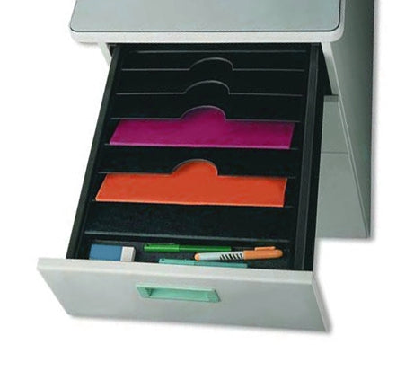 PaperFlow Materialschublade – 6 Fächer, schwarz, Polystyrol (PS), B 327 × H 92 × T 457 mm