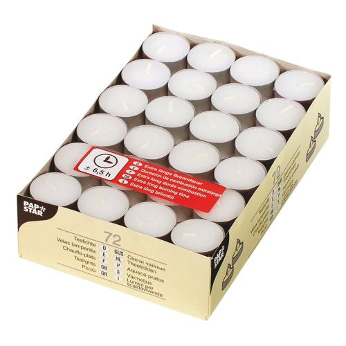 Papstar Teelicht – 72-teilig – Paraffin, weiss – Ø 3,9 × 1,75 cm – ca. 6,5 h Brenndauer