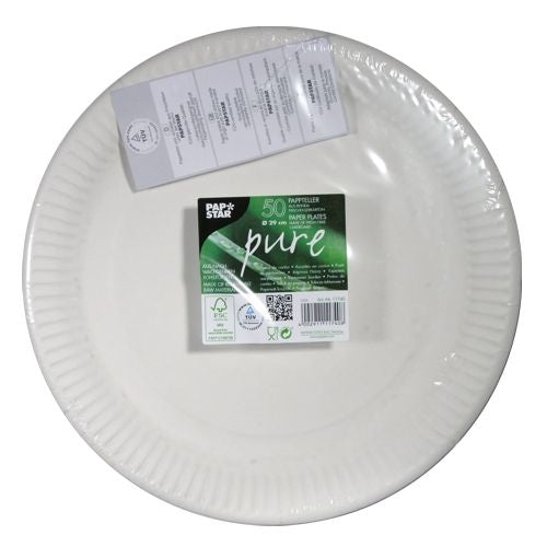 Papstar Teller, Papier/Karton – Ø 29 cm – weiss – FSC – 50 Stk.