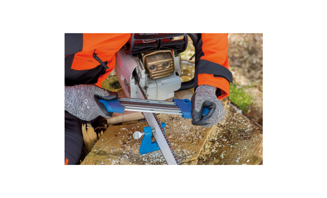 PFERD Sägekettenschärfgerät, CS-X, für Kettenteilung 3/8", 315 mm × 63 mm × 20 mm, blau