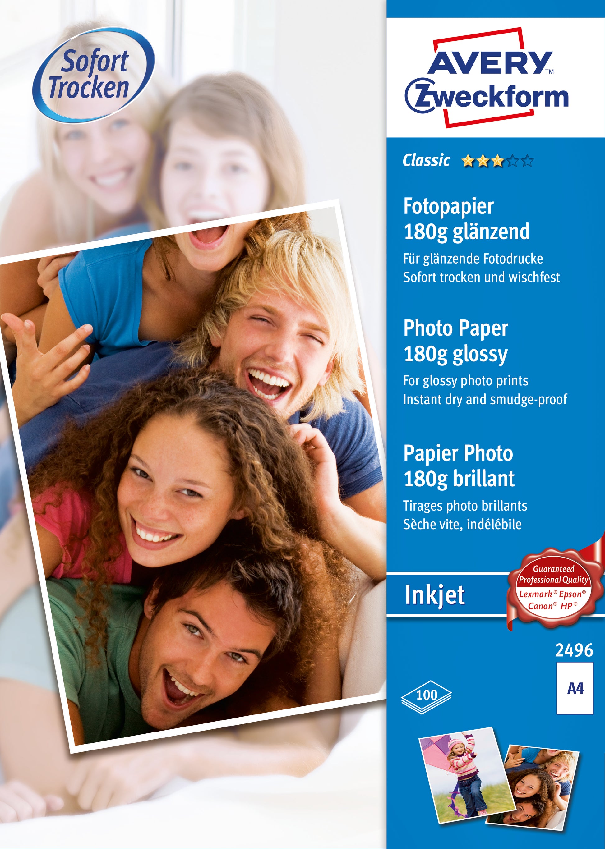 AVERY Zweckform EVERYDAY Fotopapier – glänzend, A4, 180 g/m², 100 Blatt, für Inkjet