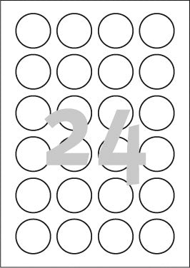 Avery L3415-100 – Markierungspunkte Ø 40 mm – 24 pro Blatt, 100 Blätter (2'400 Stk.) – Papier – permanent haftend