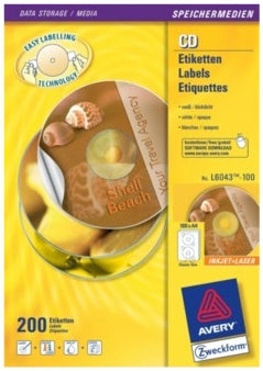 Avery Zweckform – CD-Etiketten ClassicSize, Ø 117 mm, weiss, selbstklebend, 200 Etiketten (100 Bogen)