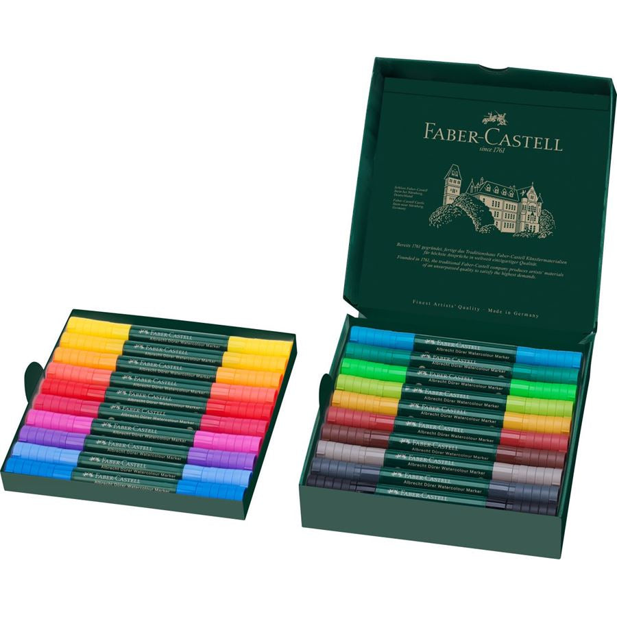 Faber-Castell Albrecht Dürer Pinselstift, Doppelspitze – Pinsel + Faserspitze, wasservermalbar, 20 Farben