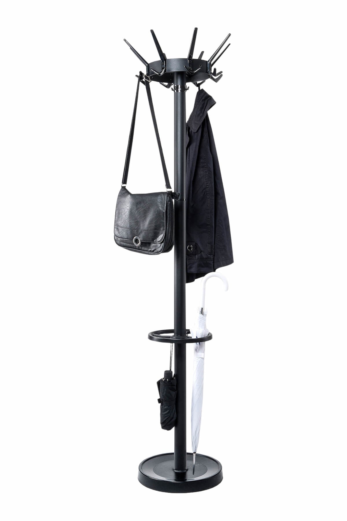 MAUL Caligo 9408090 Garderobenständer (mit Schirmhalter) – Edelstahl – Schwarz – 32 Haken