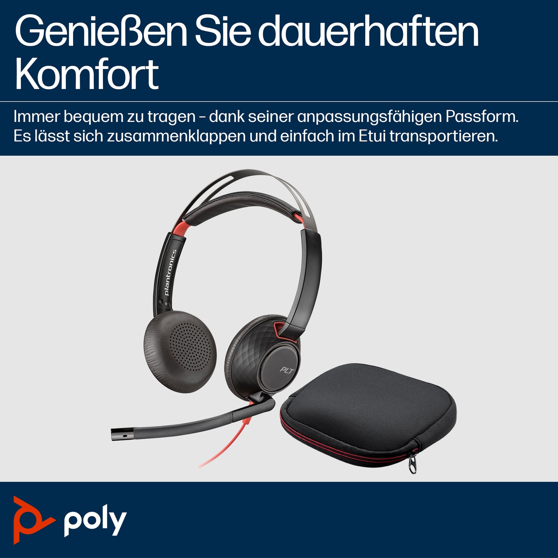 Poly Blackwire 5220 Office-Headset – On-Ear, Stereo, 3,5 mm Klinke, USB-C, Schwarz