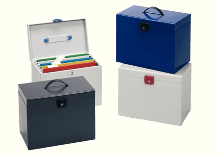 Esselte Aufbewahrungsbox für Hängemappen – B 368 × H 234 × T 287 mm, mit Tragegriff, mehrfarbig, Metall