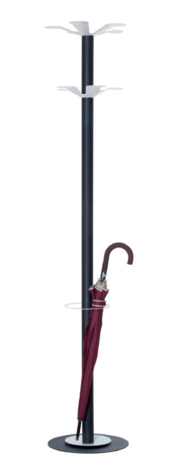 PaperFlow easyCloth C Garderobenständer (mit Schirmhalter) – Stahl – Schwarz/Weiss – 1'750 mm – 10 Haken
