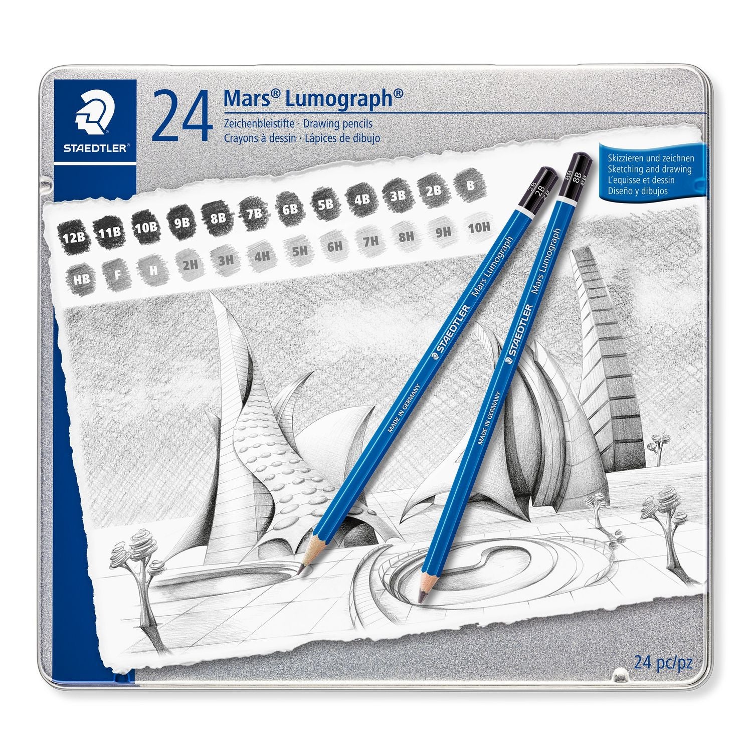 Staedtler Mars Lumograph Bleistifte, mehrere Härten, sechseckig – 24er-Set