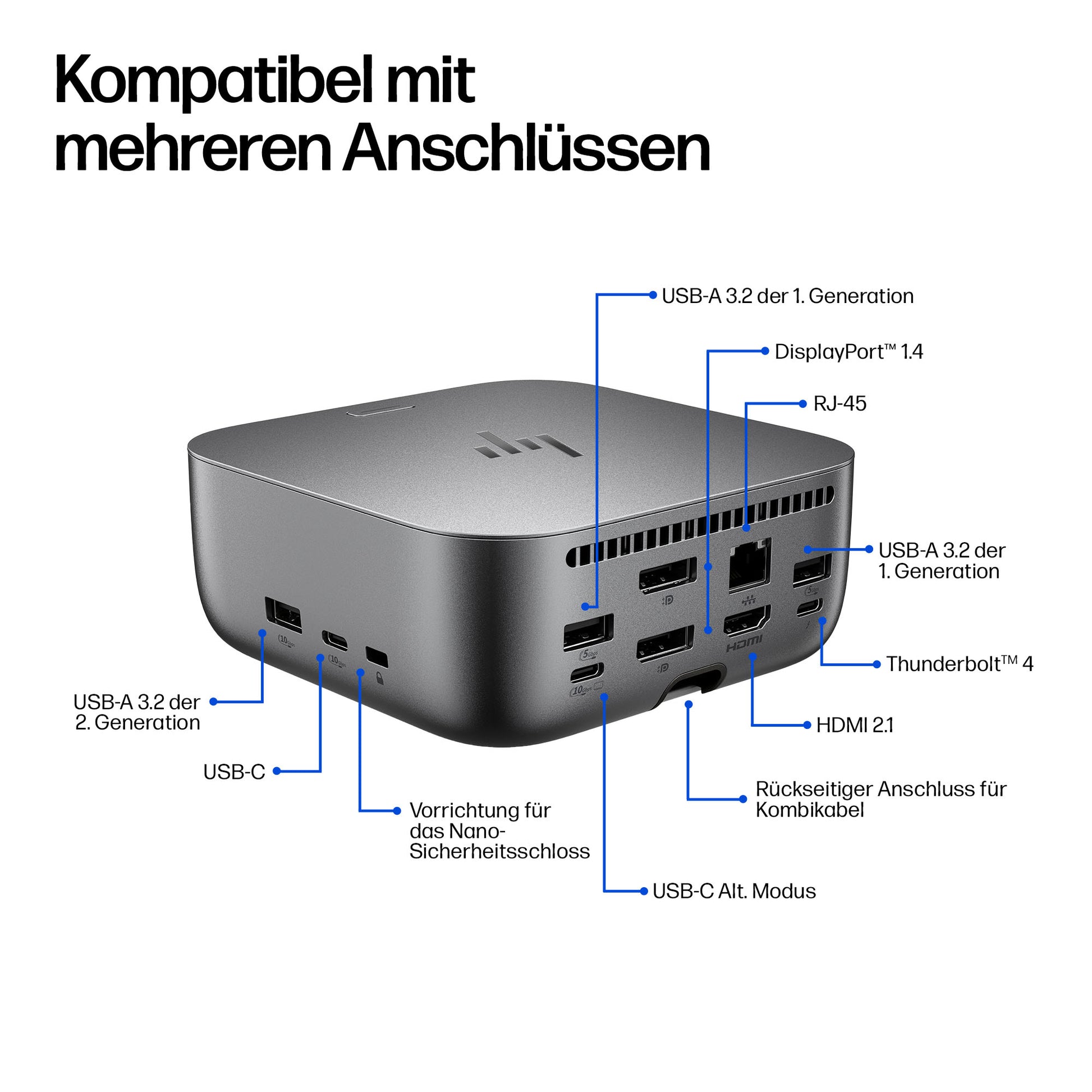 HP Thunderbolt 4 Ultra G6 Dockingstation – Thunderbolt 4, 2× DP, 1× HDMI, 5× USB-A, 3× USB-C, 280 W PD, 2,5GbE