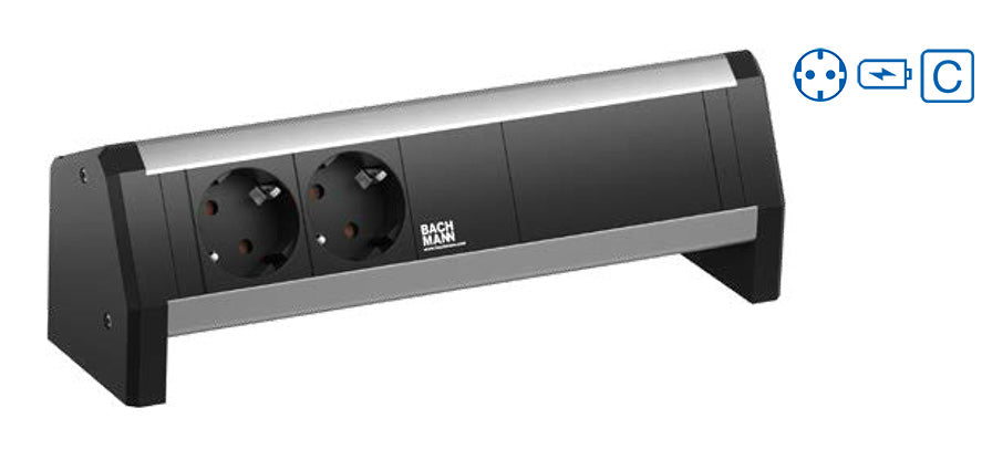 Bachmann DESK Steckdoseneinheit – 2×Schuko (Typ E/F), USB‑A/USB‑C 22 W, GST18