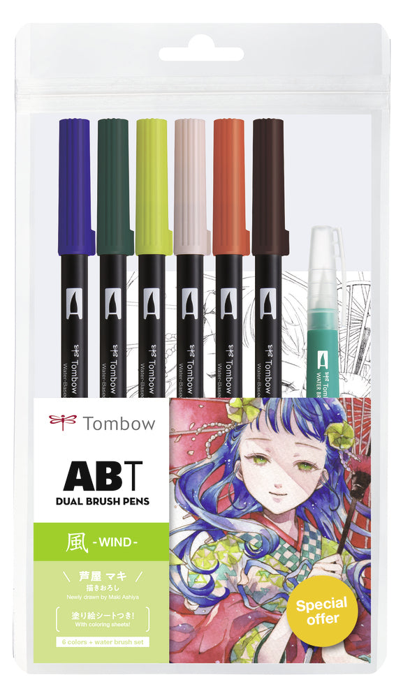 Tombow ABT Brush Pen, Doppelspitze – Pinselspitze, wasservermalbar, 6 Farben