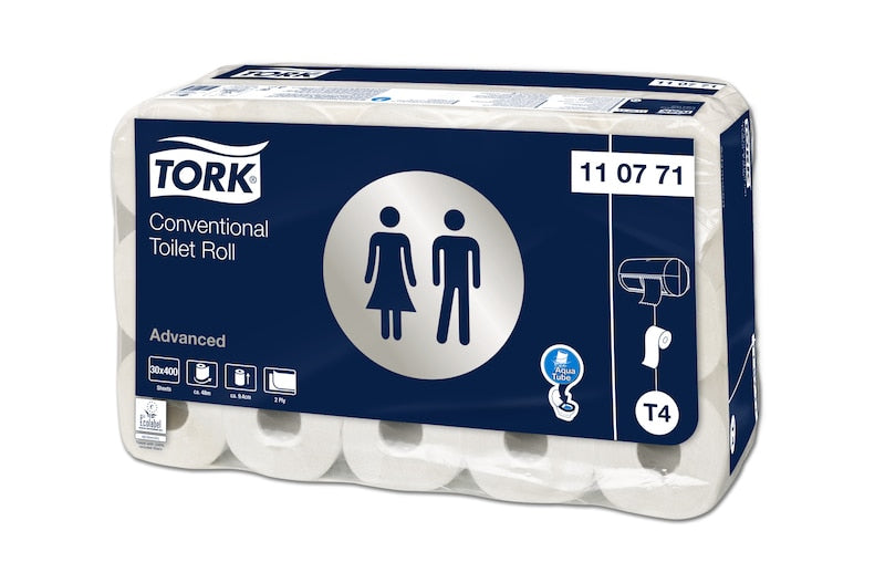 Tork Toilettenpapier Kleinrolle – 2-lagig, Blattgrösse 94 × 120 mm, 400 Blatt/Rolle – für Tork T4 – 30 Rollen
