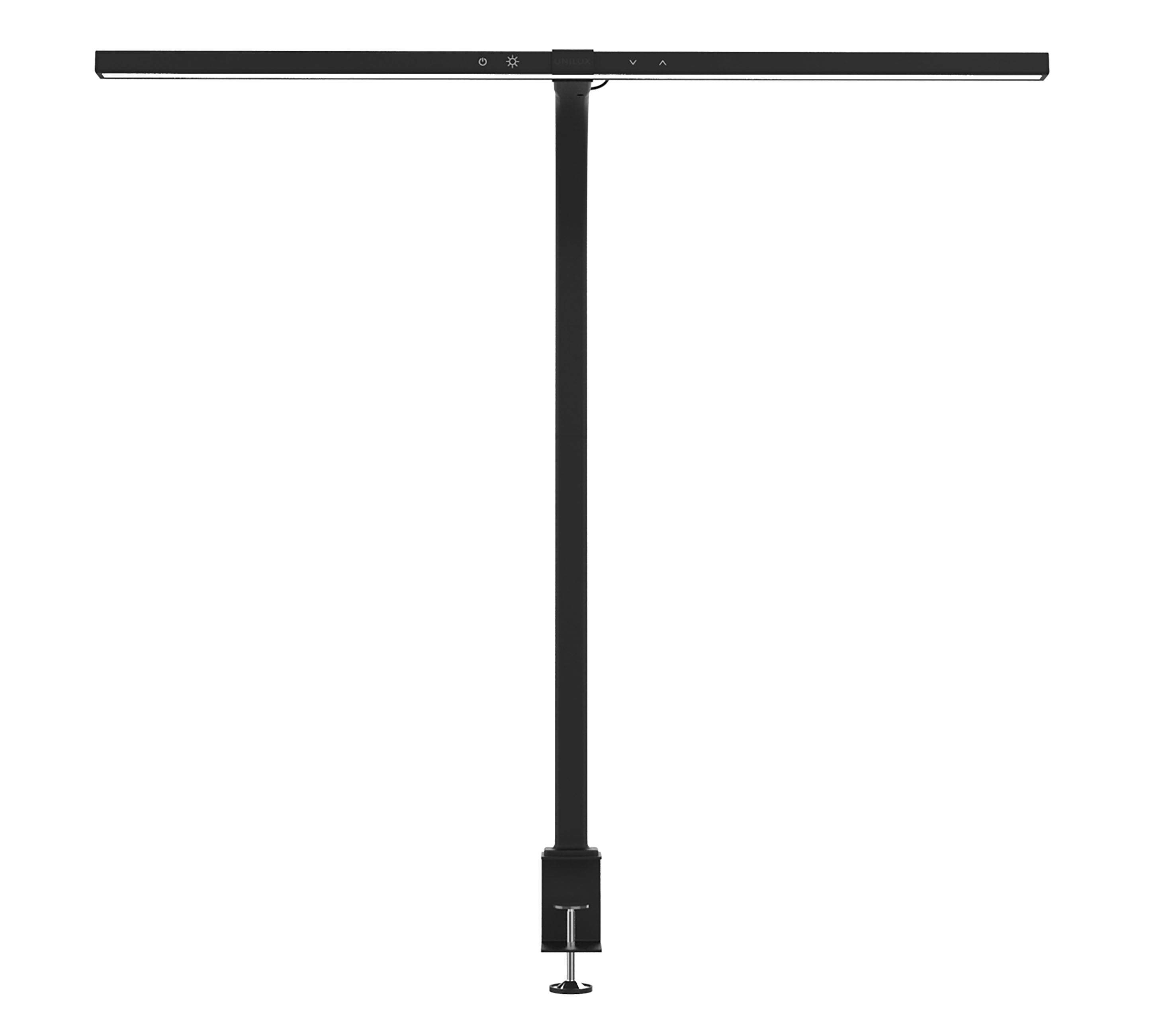 Unilux Tischleuchte LED STRATA – Klemmfuss, weiss einstellbar 3000/4000/5000/6500 K – 2’046 lm 19 W – schwarz