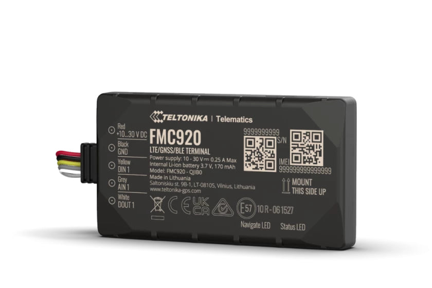 Teltonika FMC920 – GPS-Tracker, Single-SIM, Akku 170 mAh, 6 h, IP54, Mikro-USB, Schwarz