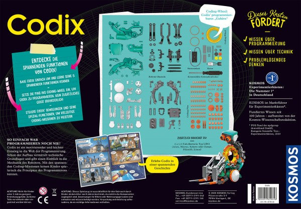Kosmos Experimentier-Bausatz – Codix: Dein mechanischer Coding-Roboter, batteriebetrieben, 2 × AAA, ab 8 Jahre