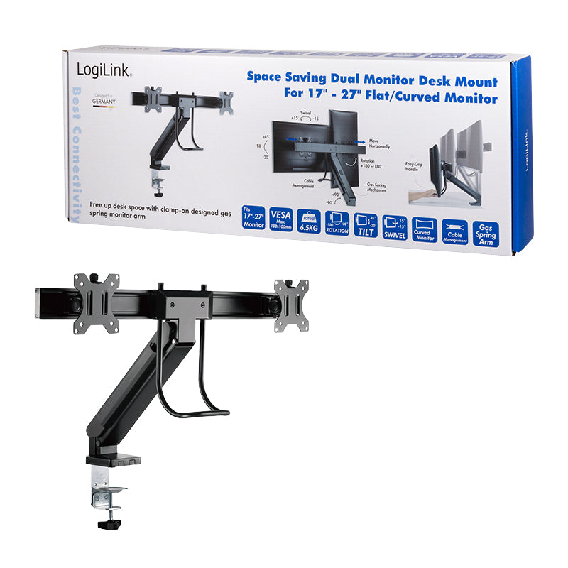 LogiLink BP0102 – Monitorarm Tischhalterung – Klemme/Durchführung – 2 Monitore – 17–27"