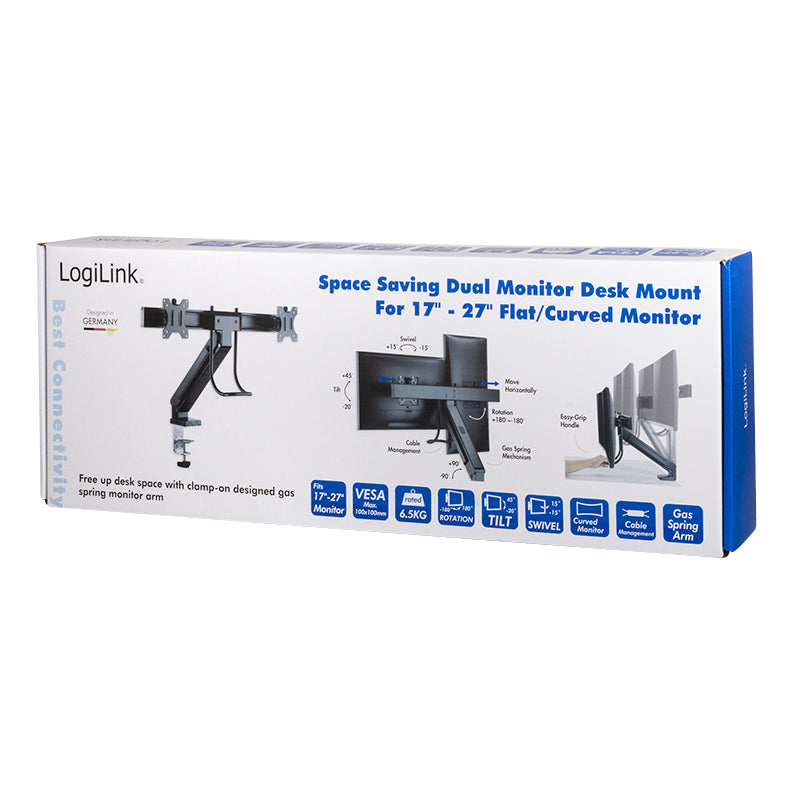LogiLink BP0102 – Monitorarm Tischhalterung – Klemme/Durchführung – 2 Monitore – 17–27"