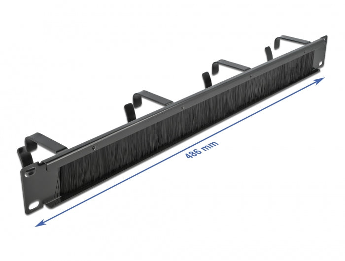 DeLOCK Rangierpanel 19", 1U, Bürstenleiste, 4 Bügel, 486×65×44,5 mm – schwarz