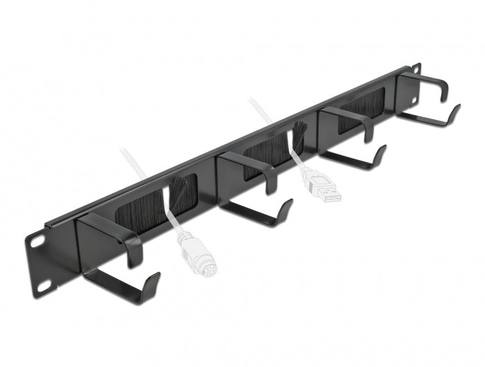 DeLOCK Rangierpanel 19", 1U, Bürstenleiste, 4 Bügel, 486×65×44,5 mm – schwarz