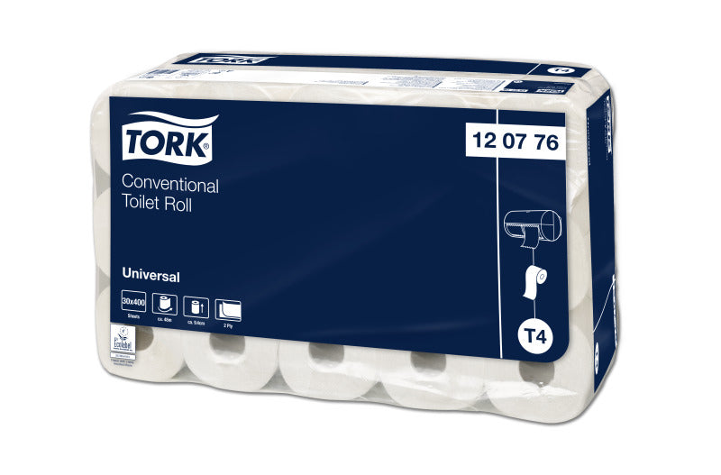 Tork Toilettenpapier Kleinrolle – 2-lagig, Recycling, Blattgrösse 94 × 120 mm, 400 Blatt/Rolle – für Tork T4