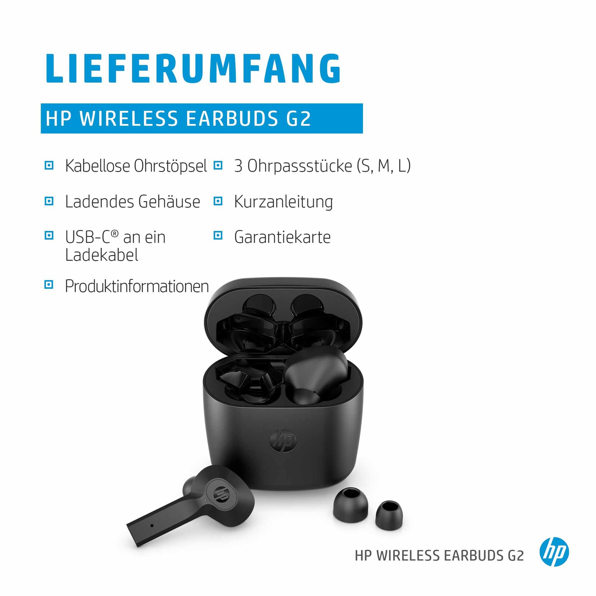 HP Wireless Earbuds G2 TWS In-Ear – Stereo, mit Ladecase, Schwarz