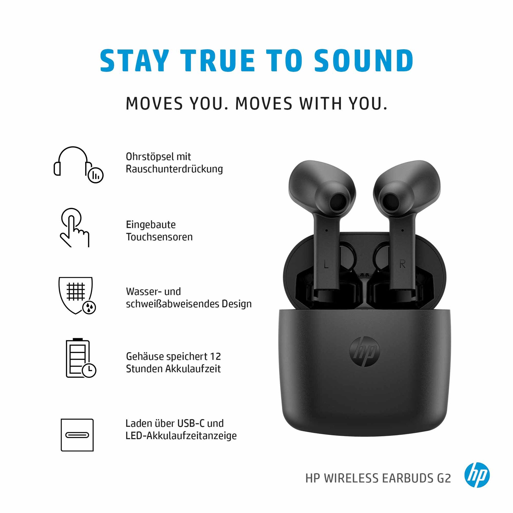 HP Wireless Earbuds G2 TWS In-Ear – Stereo, mit Ladecase, Schwarz