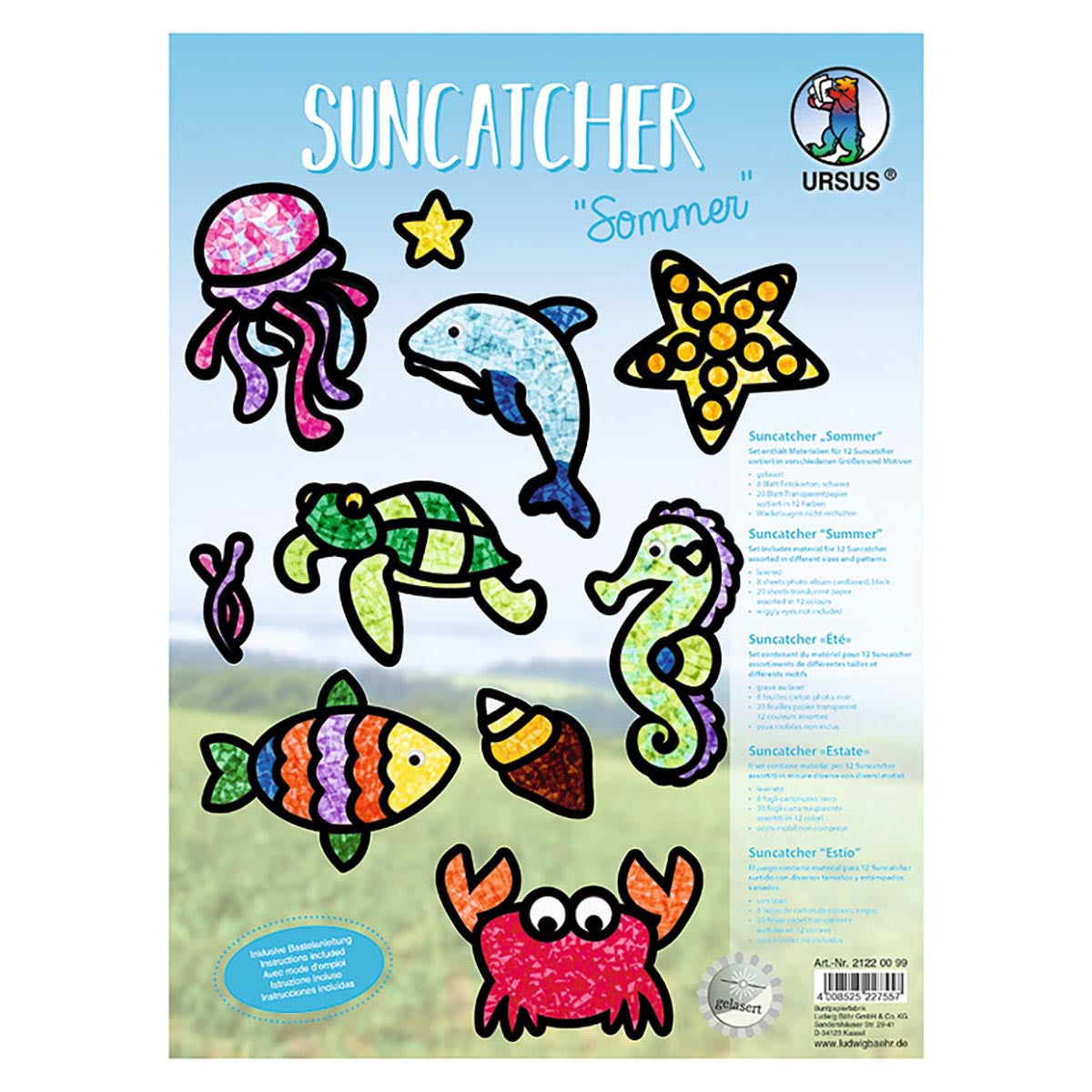 URSUS Bastelset – Fensterbild Suncatcher – Sommer – 12-teilig – ab 9 Jahren