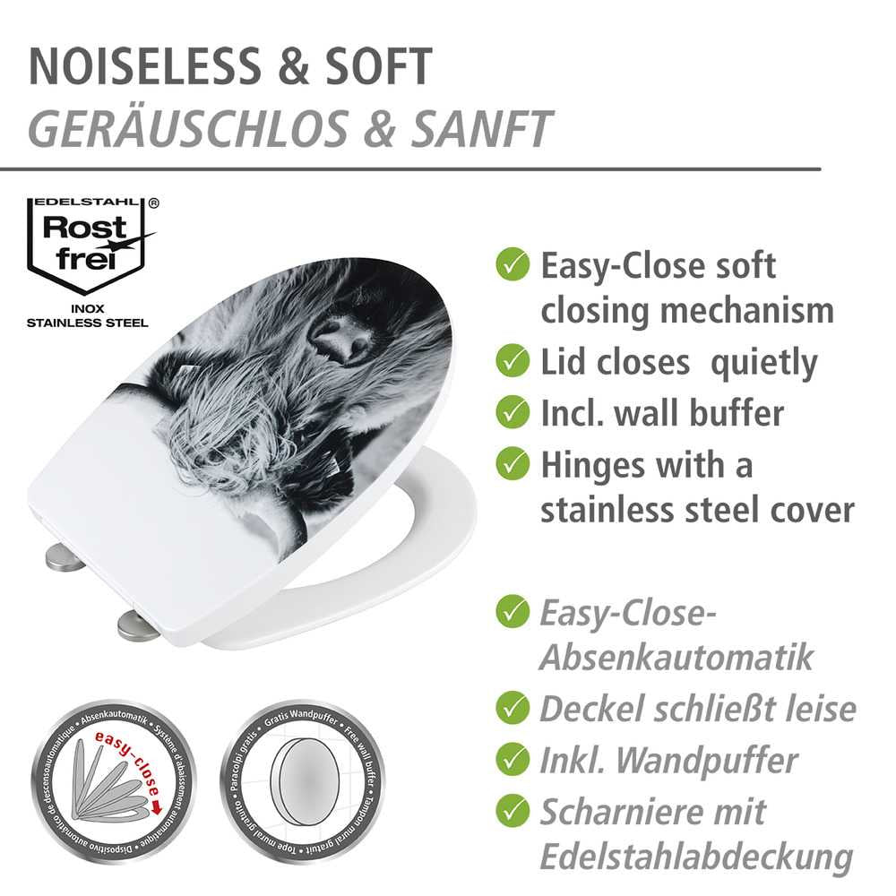 Wenko – WC-Sitz – Thermoplast, Mehrfarbig, Verlängert, Soft-Close, 36,5 × 45 cm