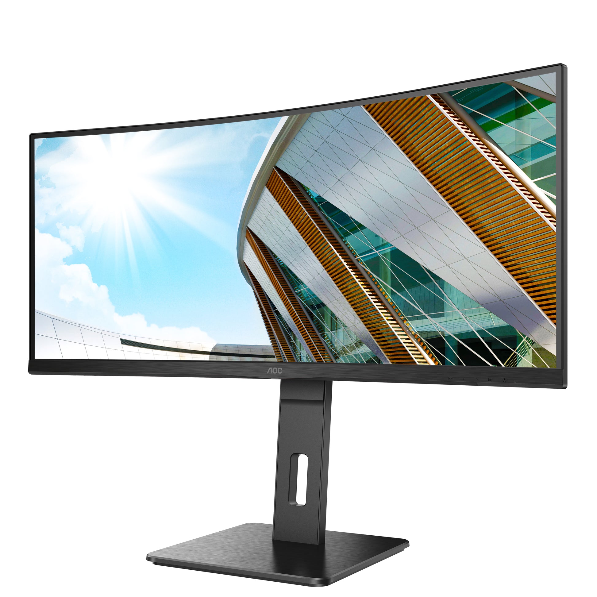 AOC CU34P2A – Monitor, 34", 3440 × 1440, VA, 100 Hz, 300 cd/m², Gebogen, USB-Hub, VESA 100 × 100, Schwarz