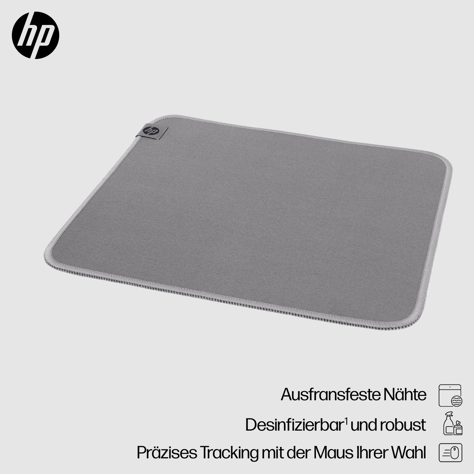 HP 100 – Mauspad – 230 × 200 mm, Polyester/Gummi, Grau