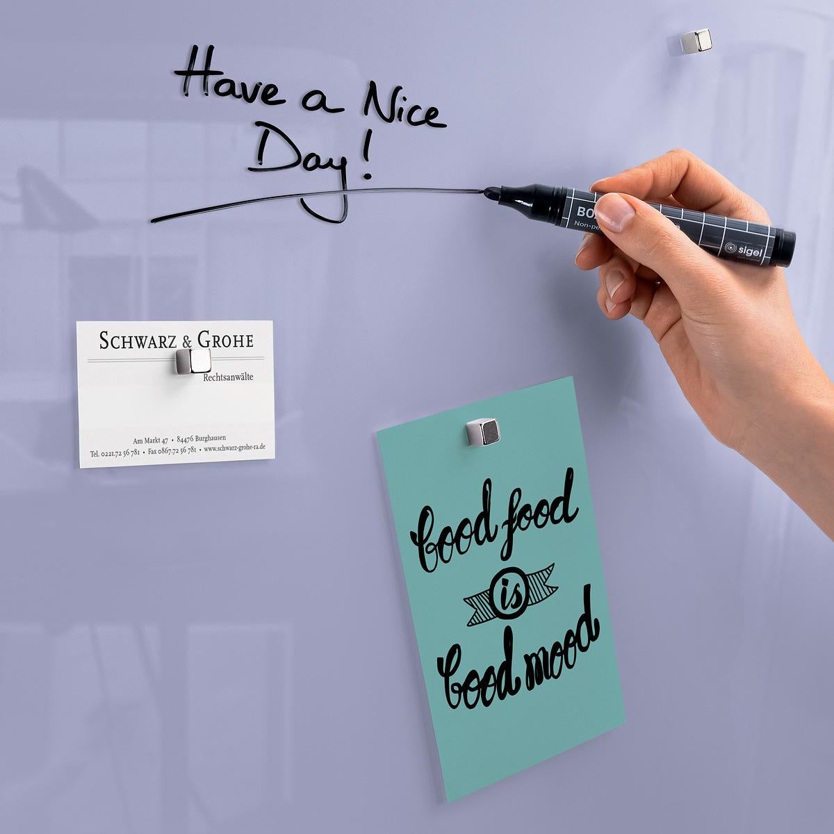 Sigel Whiteboard – 48 × 48 cm, Glas, magnetisch, Wandmontage, inkl. Magnete, Montagesatz
