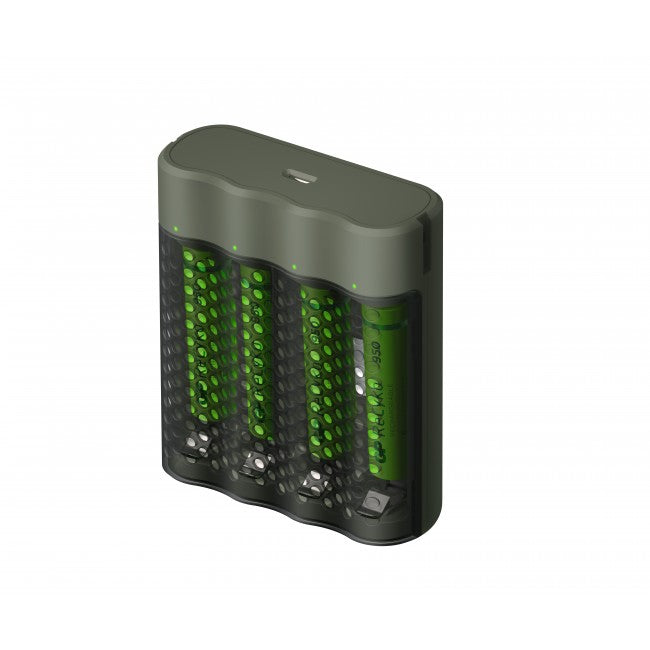 GP Batteries M451/100AAAHCE-2WB4 Batterieladegerät 4× – für AAA, NiMH – USB×1 – grün – inkl. Akkus