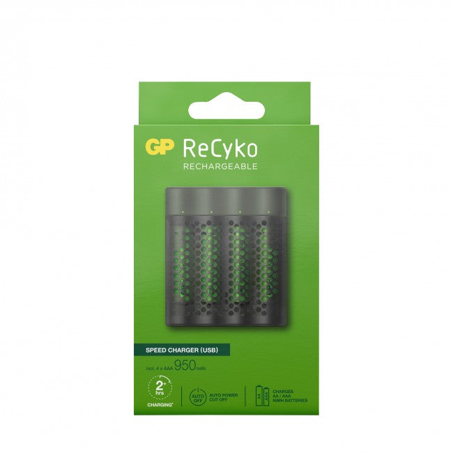 GP Batteries M451/100AAAHCE-2WB4 Batterieladegerät 4× – für AAA, NiMH – USB×1 – grün – inkl. Akkus