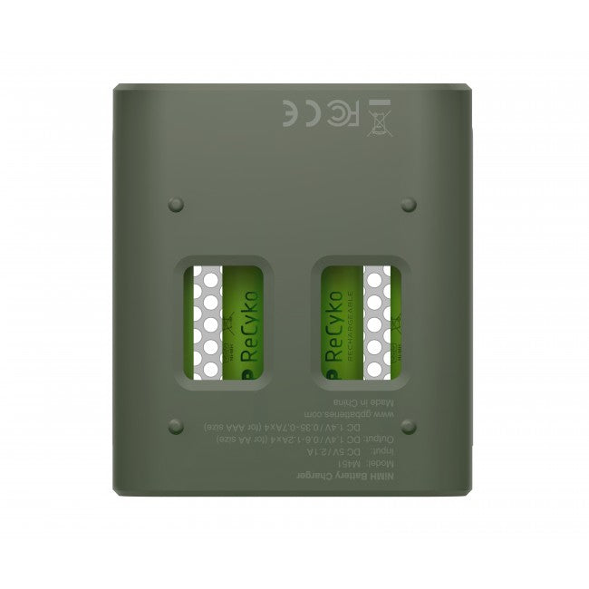 GP Batteries M451/100AAAHCE-2WB4 Batterieladegerät 4× – für AAA, NiMH – USB×1 – grün – inkl. Akkus
