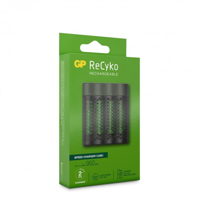 GP Batteries M451/100AAAHCE-2WB4 Batterieladegerät 4× – für AAA, NiMH – USB×1 – grün – inkl. Akkus