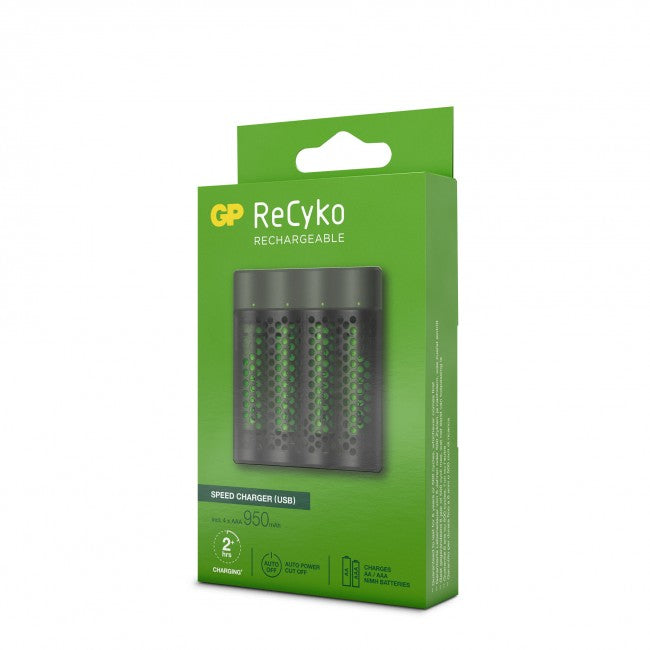 GP Batteries M451/100AAAHCE-2WB4 Batterieladegerät 4× – für AAA, NiMH – USB×1 – grün – inkl. Akkus