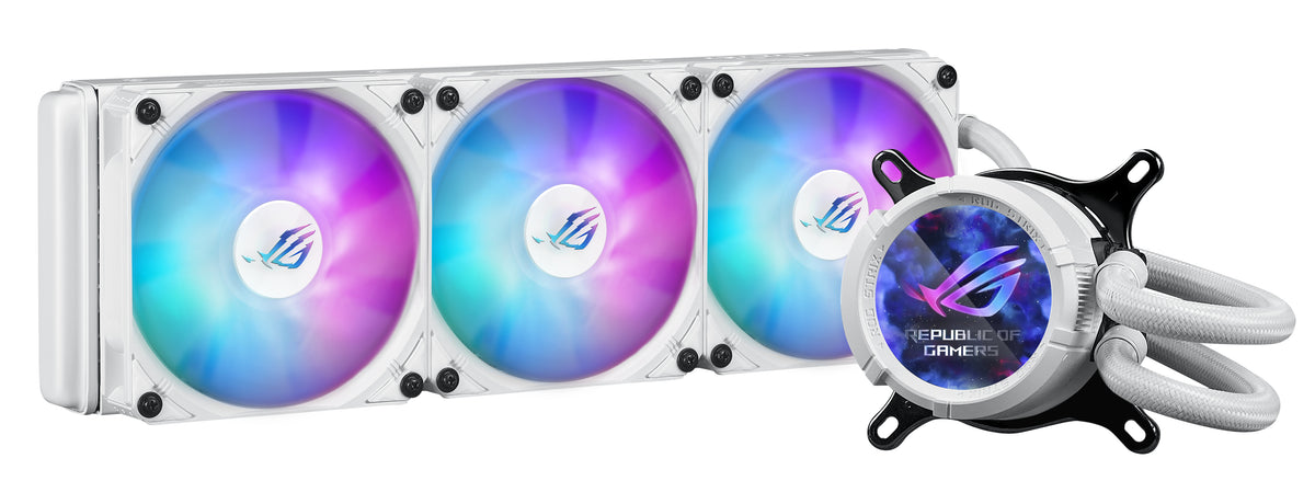 ASUS ROG STRIX LC III 360 ARGB – All-in-One Flüssigkeitskühler – 360 mm Radiator, 3×120 mm Lüfter, LCD, Weiss
