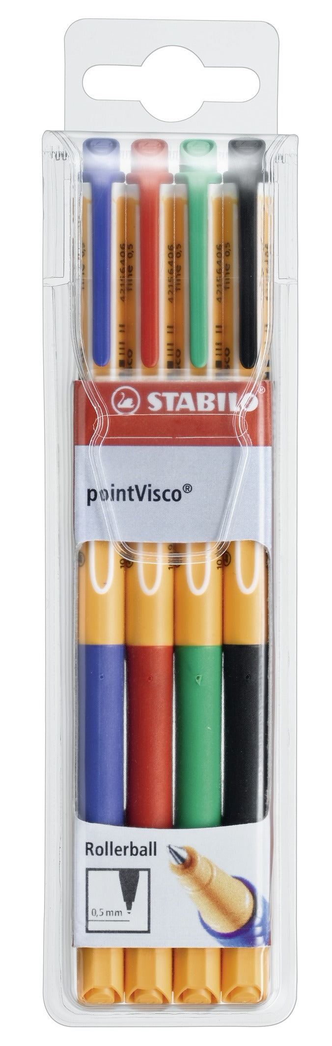 STABILO pointVisco Gelschreiber 4er Etui – 4 Farben, 0,5 mm, schnelltrocknend, Kappe