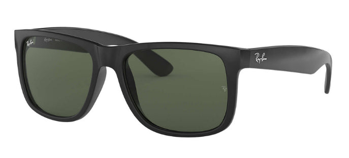 Ray-Ban Sonnenbrille JUSTIN BLACK – Grüne Gläser, UV-Schutz, Kategorie 3, Schwarzer Rahmen