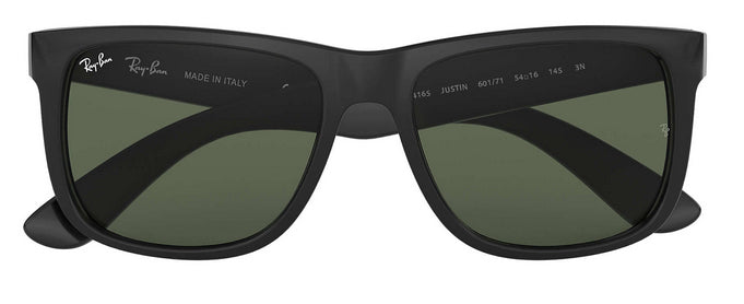 Ray-Ban Sonnenbrille JUSTIN BLACK – Grüne Gläser, UV-Schutz, Kategorie 3, Schwarzer Rahmen