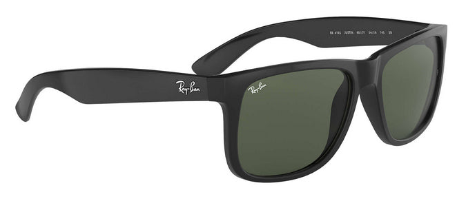 Ray-Ban Sonnenbrille JUSTIN BLACK – Grüne Gläser, UV-Schutz, Kategorie 3, Schwarzer Rahmen